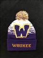 Knit Stocking hat - Purple/Gold/White